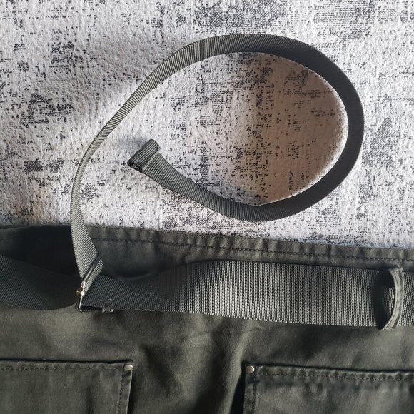 Olive Green Waxed Denim Jean Belted Utility Mini Skirt with Pockets - Picture 7 of 10